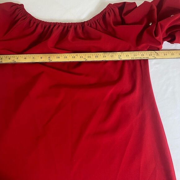 Elegant Red Women's Top Prelude XL off the shoulder ruched sleeves - Picture 10 of 10